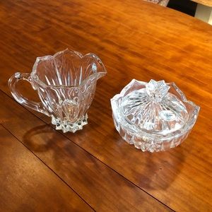 Vintage Gorham Crystal Lotus Sugar and Creamer Set